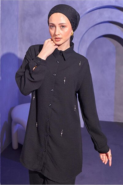 TRENDTESETTÜR Μαύρη Πέτρα Λεπτομερές Γυναικείο Παντελόνι - T 0414