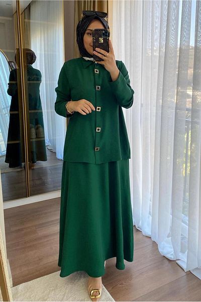 TRENDTESETTÜR بدلة تنورة مطاطية للخصر باللون الأخضر (الختم) للسيدات T 1907