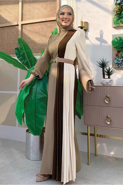 TRENDTESETTÜR Γυναικείο Τρίχρωμο Μινκ Πλισέ Φόρεμα - T 2263
