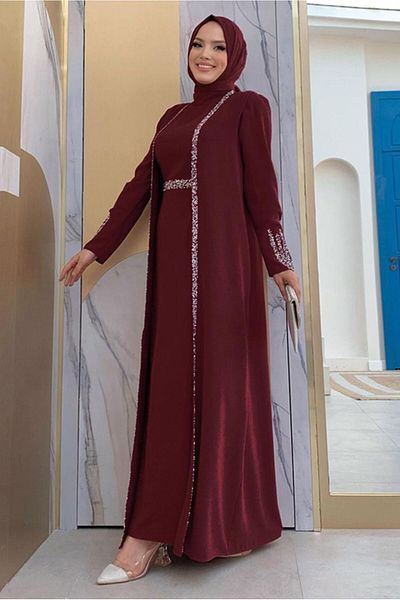 TRENDTESETTÜR بدلة فستان سترة نسائية باللون العنابي T 8383