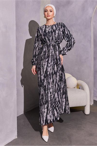 TRENDTESETTÜR Γυναικείο φόρεμα με μοτίβο μαύρης ζώνης - T 6993