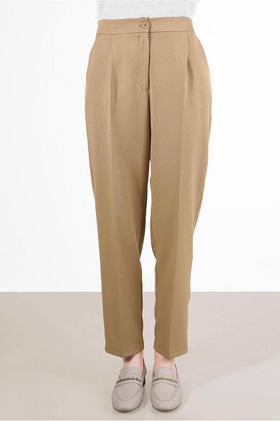 TRENDTESETTÜR A.CAMEL Γυναικείο παντελόνι με καφέ πιέτες - T 70363