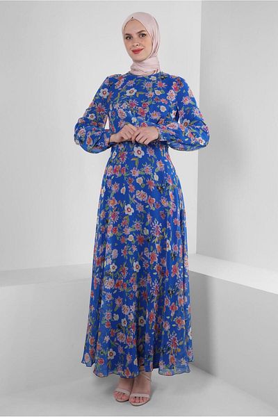 TRENDTESETTÜR Γυναικείο φόρεμα Hijab με μπλε ναυτικό σχέδιο - T 42893