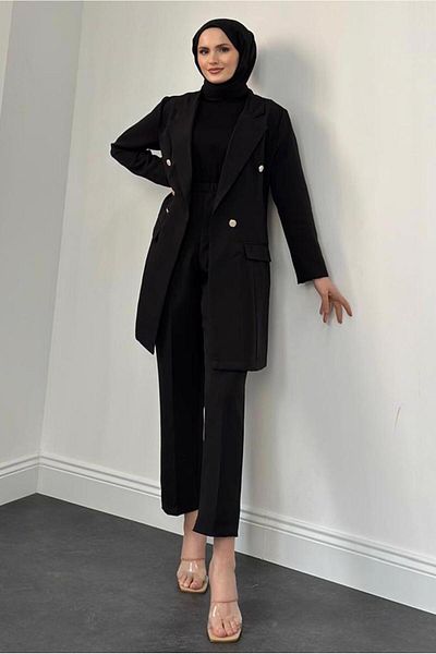 TRENDTESETTÜR WOMEN'S BLACK CROWACE COLLAR PANTS SUIT T 4995