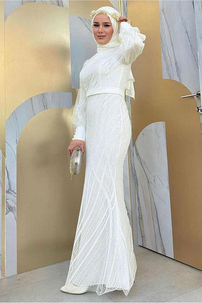 TRENDTESETTÜR Woman Ecru Fish Model Evening Dress T 9311