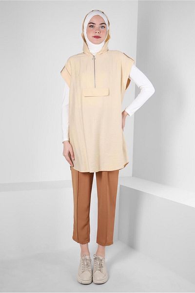 TRENDTESETTÜR Γυναικείο τουνίκ με μπεζ κουκούλα - A.BEIGE T 42767