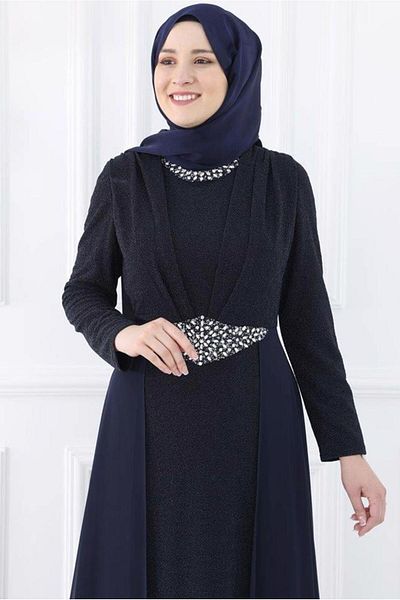 TRENDTESETTÜR ROCHIE DE SEARĂ DE FEMEI ALBASTRU ÎNCHIS SILVERY STONE T 2753