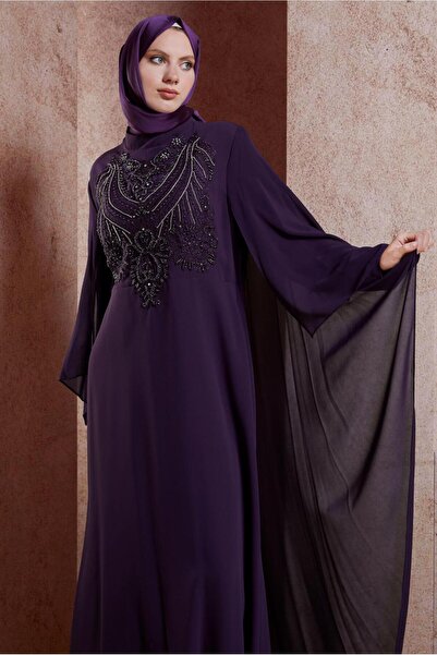 TRENDTESETTÜR KADIN MOR (K.MOR) TAŞLI ABİYE ELBİSE T 5515