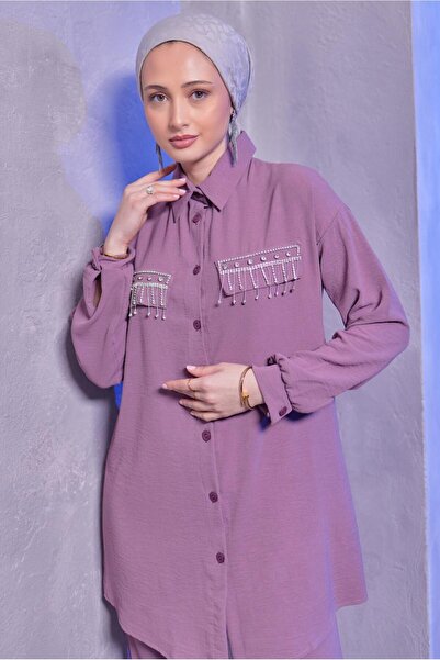 TRENDTESETTÜR WOMEN'S PINK (ROSE) STONE DETAILED PANT SUIT T 3093