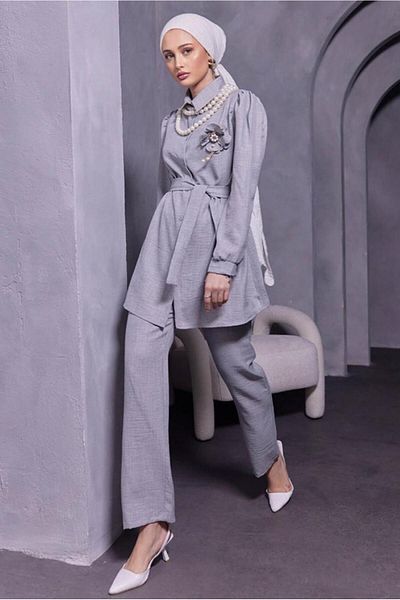 TRENDTESETTÜR ΓΥΝΑΙΚΕΙΟ ΣΕΤ ΠΑΝΤΕΛΟΝΙ ΜΕ ΛΕΠΤΟΜΕΡΗ ΓΚΡΙ ΚΑΡΔΑΜΙΑ T 0493