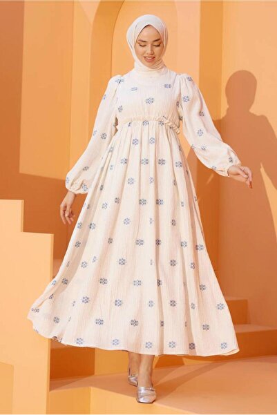 TRENDTESETTÜR فستان نسائي بنمط كريمي (كريمي-أزرق) T 74542