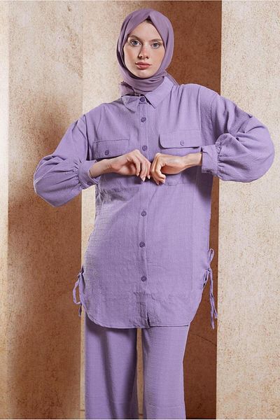 TRENDTESETTÜR Lilac Women's Set - T-Shirt Collar and Trousers 5991