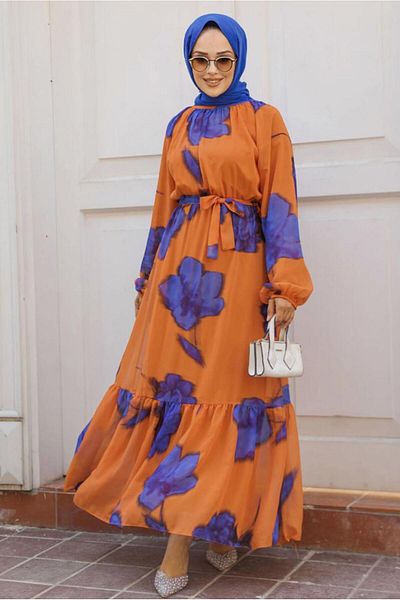 TRENDTESETTÜR Πορτοκαλί (Πορτοκαλί) Φόρεμα Hijab με Κορδόνια - Γυναικείο T 4906-1