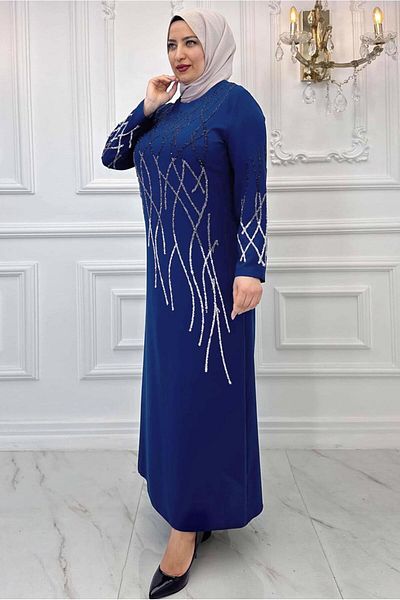 TRENDTESETTÜR Rochie de seară de mărime mare cu detaliu de piatră bleumarin (indigo) - T 8031