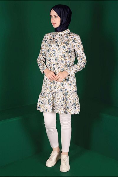 TRENDTESETTÜR Yellow Patterned Women's Tunic - Buttoned, Mustard-Sax T 42904