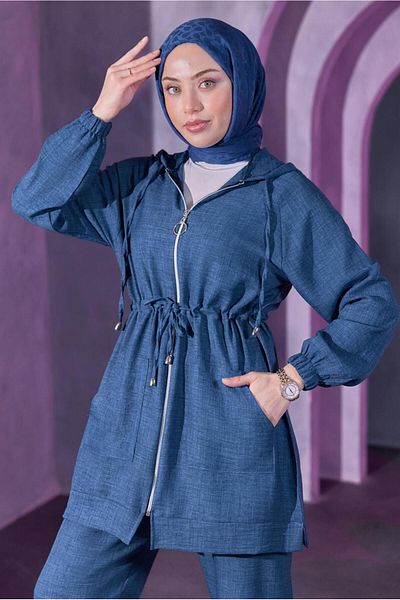 TRENDTESETTÜR بدلة نسائية بغطاء للرأس باللون الأزرق الداكن (إنديجو) T 9393