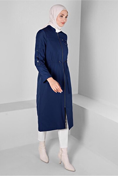 TRENDTESETTÜR WOMEN'S DARK BLUE (NDIGO) WAIST STRAPPED PARKA T 90374