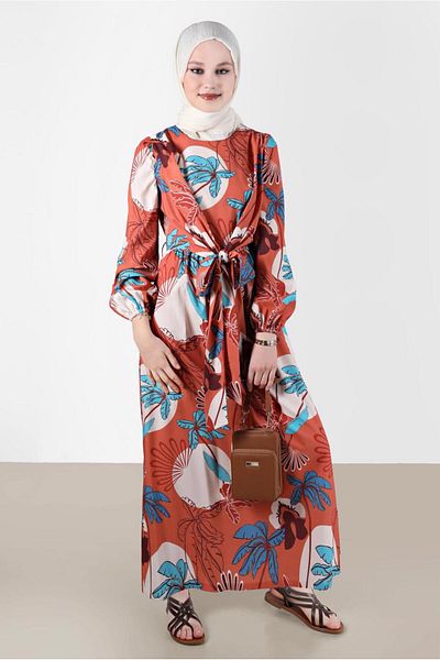 TRENDTESETTÜR Χρωματιστό Φόρεμα Hijab με σχέδιο καφέ - T 42630
