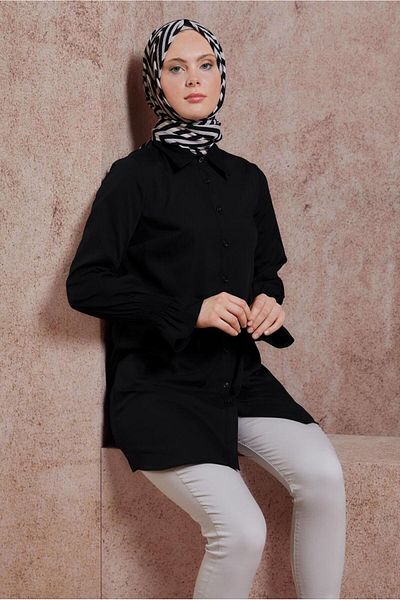 TRENDTESETTÜR WOMEN'S BLACK SHIRT TUNIC T 3447
