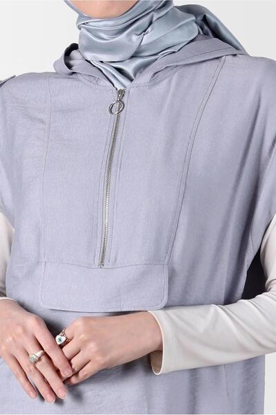 TRENDTESETTÜR Gray Hooded Women's Tunic - T 42767