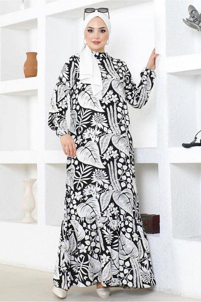 TRENDTESETTÜR Μαύρο Φόρεμα Βισκόζης Hijab - Με σχέδιο, Γυναικείο, T 5499