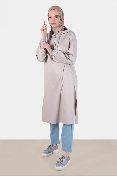 TRENDTESETTÜR Beige Hooded Women's Tunic - T 42784