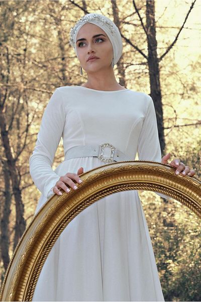 TRENDTESETTÜR Γυναικείο βραδινό φόρεμα με κρεμ ζώνη - T 61393