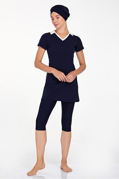 TRENDTESETTÜR Costum de baie hijab cu mânecă scurtă pentru femei bleumarin (K.DARK BLUE) T 3905