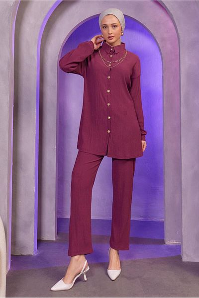 TRENDTESETTÜR WOMEN'S Plum Chain Detailed Pants Suit T 2393