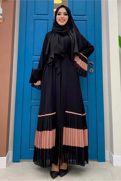 TRENDTESETTÜR Γυναικεία πούδρα (BLACK-PUDRA) Λεπτομερής πλισέ Abaya T 4547