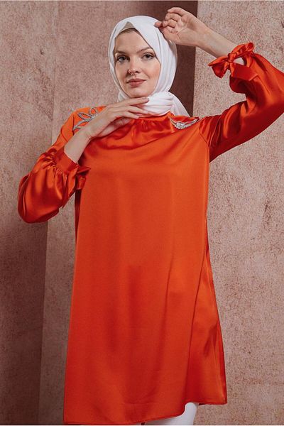 Alvina Satin Tunic - Stone Printed, Model 44586