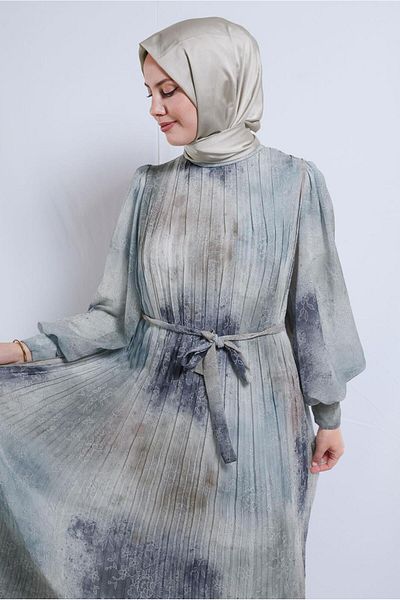TRENDTESETTÜR Γυναικείο φόρεμα Aqua Blue Belted Chiffon - T 0985