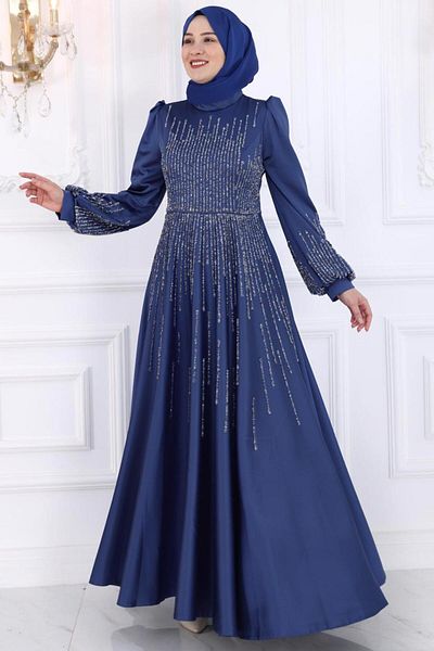 TRENDTESETTÜR Rochie de seară cu imprimeu cu piatră bleumarin - T 3853