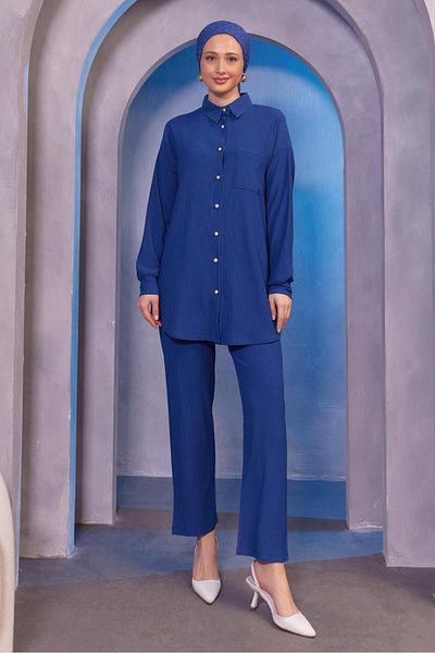 TRENDTESETTÜR ΓΥΝΑΙΚΕΙΟ ΣΕΤ ΠΟΥΚΑΜΙΣΟ ΣΚΟΥΡΟ ΜΠΛΕ (INDIGO) ΜΕ ΠΑΝΤΕΛΟΝΙ ΠΟΥΚΑΜΙΣΟ T 4393