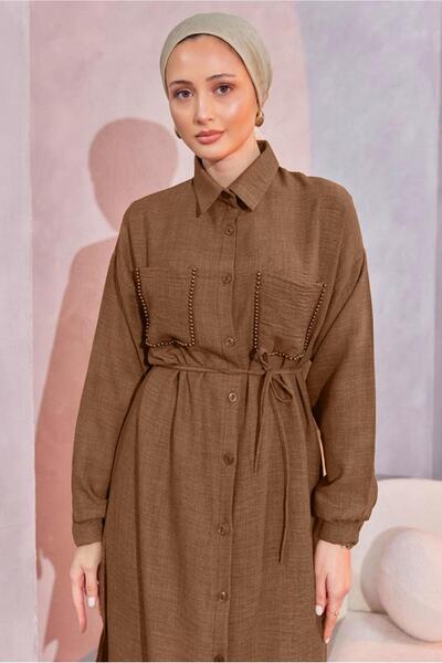 TRENDTESETTÜR Brown Linen Look Women's Trousers Set - t 5304