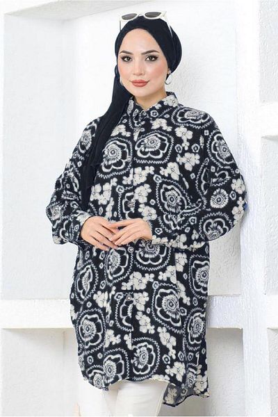 TRENDTESETTÜR Black Cotton Hijab Tunic - Women's T 4622