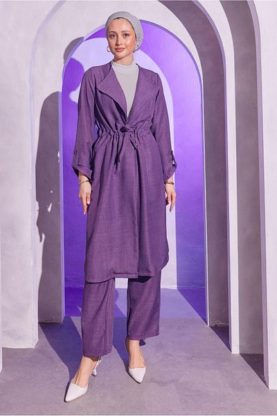 TRENDTESETTÜR Lilac Women's Set - Purple Trousers, Waist Tied T 6704