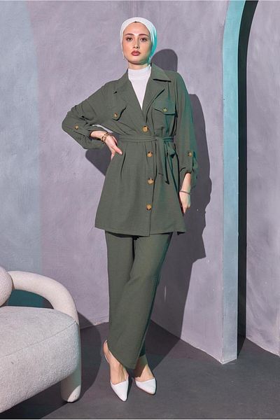 TRENDTESETTÜR Women's - Khaki Belted Trousers Set T 0114