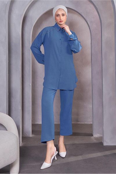 TRENDTESETTÜR ΓΥΝΑΙΚΕΙΟ ΣΕΤ ΠΑΝΤΕΛΟΝΙ ΜΕ ΜΠΛΕ (INDIGO) ΧΑΝΤΡΕΣ T 5093