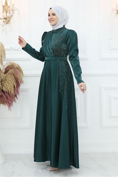 TRENDTESETTÜR ROCHIE DE SEARĂ DETALIE PIETRE VERDE (SMARALD) PENTRU FEMEI T 8553
