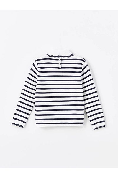 LC Waikiki Lcw Baby Navy Blue Striped Half Turtleneck Baby Girl Knitwear Sweater
