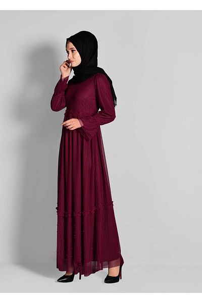 TRENDTESETTÜR Βουργουνδία Pearl Testeur Tulle φόρεμα - Γυναικείο 1693