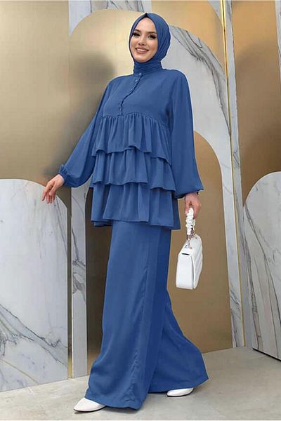 TRENDTESETTÜR ΓΥΝΑΙΚΕΙΟ ΣΕΤ ΠΑΝΤΕΛΟΝΙ ΜΕ ΜΕΣΑΙΟ ΜΠΛΕ (INDIGO) ΜΕ ΛΕΠΤΟΜΕΡΗ ΣΤΟ ΦΙΛΟΤΙΣΤΟ T 1648