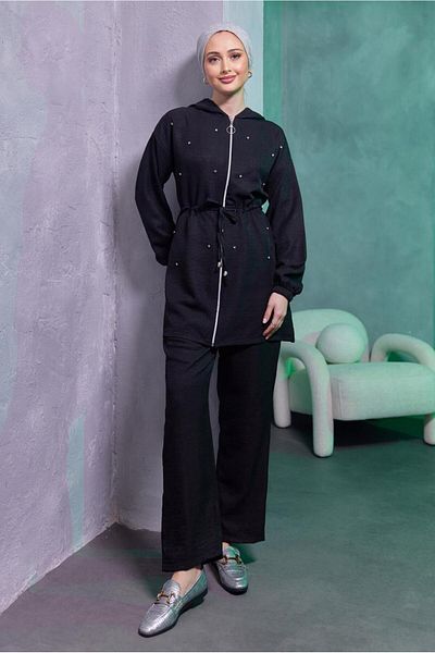 TRENDTESETTÜR WOMEN'S BLACK HOODED PANT SUIT T 1493