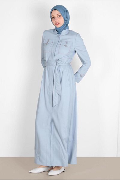 TRENDTESETTÜR Γυναικείο παλτό με μπλε Judge Collar Belted - ICE BLUE T 10571