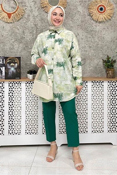 TRENDTESETTÜR Green Cotton Women's Testicle Tunic - T 4741