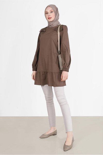 TRENDTESETTÜR Women's Brown (Cocoa) Bow Detailed Tunic 42663