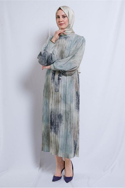 TRENDTESETTÜR Γυναικείο φόρεμα Aqua Blue Belted Chiffon - T 0985