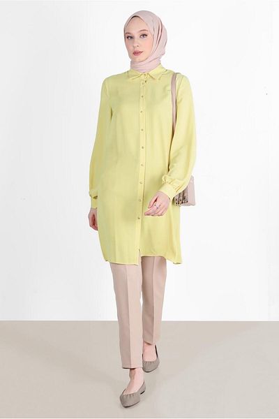 TRENDTESETTÜR Yellow Pleat Detailed Women's Tunic - T 42520