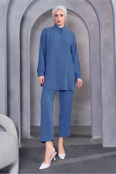 TRENDTESETTÜR ΓΥΝΑΙΚΕΙΟ ΣΕΤ ΠΑΝΤΕΛΟΝΙ ΜΕ ΜΠΛΕ (INDIGO) ΧΑΝΤΡΕΣ T 5093